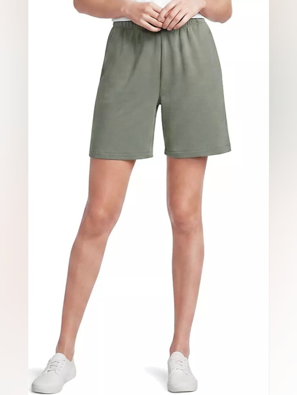 Lands' End Sage Sport Knit High Rise Shorts 200% Cotton Relaxed Fit Large 14-18